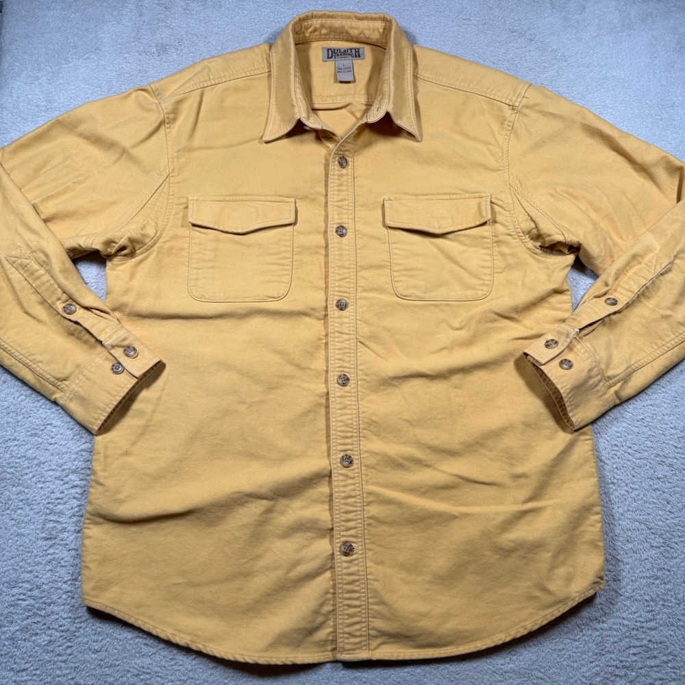 Duluth Trading Co Chamois Shirt Mens L Yellow Burlyweight Cotton Button Up heavy